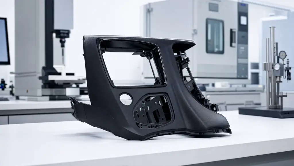 Automotive component during initial sample inspection in the ASO materials testing laboratory